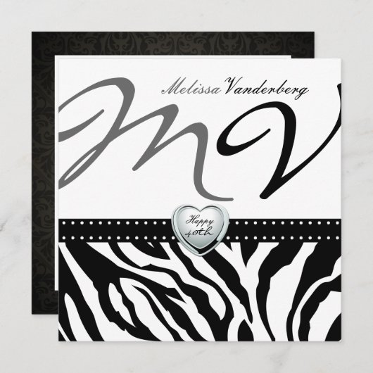 Eleganter Schwarz-Weiß Zebra Happy 40. Bithday Einladung (Vorne/Hinten)