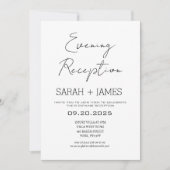 Eleganter Schwarz-weißer Abend Empfang Hochzeit Einladung (Vorderseite)