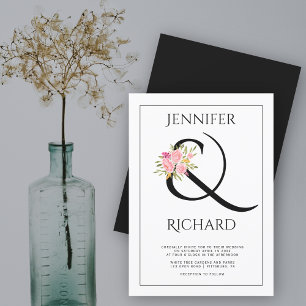 Eleganter Schwarz-weißer Ampersand, rosa Rosen Hoc Einladung