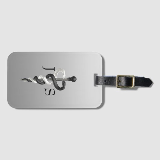 Eleganter Schwarz-weißer Asclepius Klassischer Onk Gepäckanhänger (Vorderseite (Horizontal))