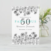 Eleganter Schwarz-weißer Blumenstrauß 50. Einladung (Stehend Vorderseite)