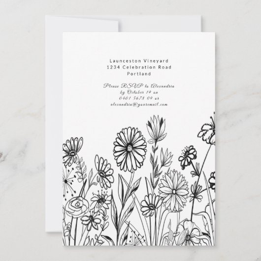 Eleganter Schwarz-weißer Blumenstrauß 50. Einladung (Rückseite)