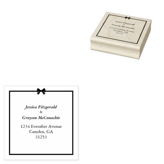 Eleganter Schwarz-weißer Bow und Frame Wedding Gummistempel (Stempel)