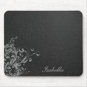 Eleganter Schwarz-weißer Damast mit Blumen Mousepad (Vorne)