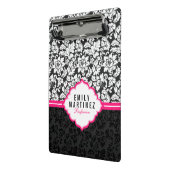 Eleganter schwarz-weißer Damast mit rosa Streifen Mini Klemmbrett (Gewinkelt2)