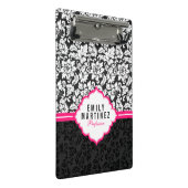 Eleganter schwarz-weißer Damast mit rosa Streifen Mini Klemmbrett (Schrägansicht)