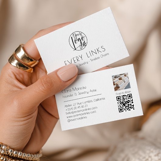 Eleganter Schwarz-weißer Dauerschmuck QR Code Visitenkarte