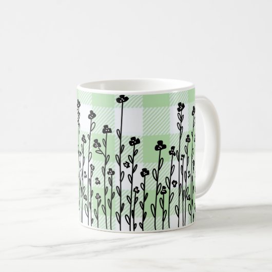 Eleganter Schwarz-weißer Dodle-grüner Gingham Kaffeetasse (VorderseiteRechts)