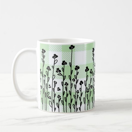 Eleganter Schwarz-weißer Dodle-grüner Gingham Kaffeetasse (Links)