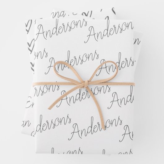 Eleganter Schwarz-weißer Familienname Herbst Weihn Geschenkpapier Set (Beispiel)