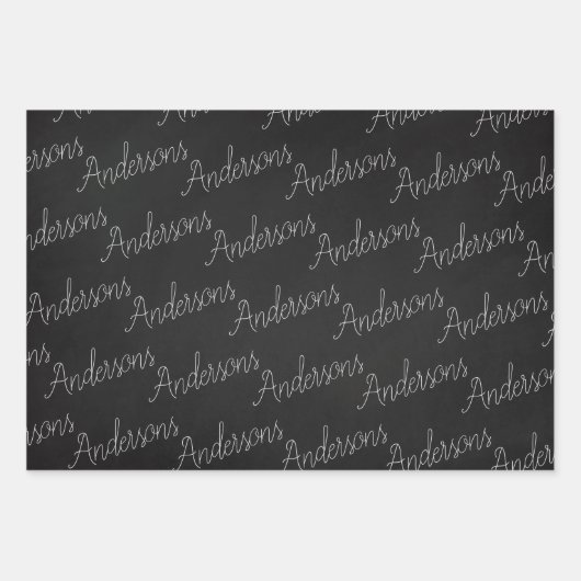 Eleganter Schwarz-weißer Familienname Herzchen Wei Geschenkpapier Set (Vorderseite)