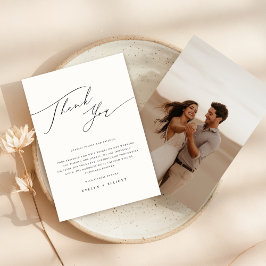 Eleganter Schwarz-weißer Foto Hochzeitstisch Dankeskarte