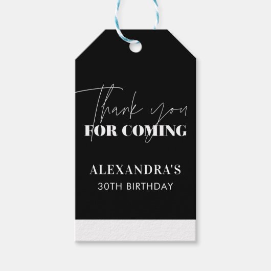 Eleganter Schwarz-weißer Geburtstag Vielen Dank Geschenkanhänger (Vorderseite)