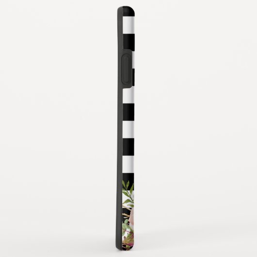 Eleganter Schwarz-weißer gestreifter Monogramm-mit Case-Mate iPhone Hülle (Hinten/Rechts)