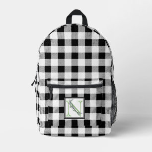 Eleganter Schwarz-weißer Gingham-Brief N Bedruckter Rucksack