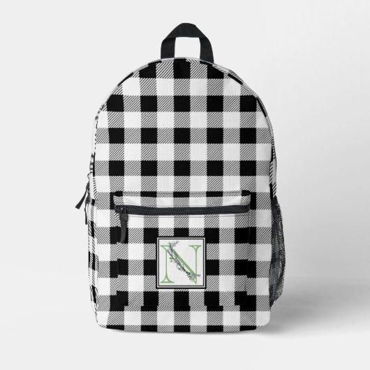Eleganter Schwarz-weißer Gingham-Brief N Bedruckter Rucksack (Vorderseite)