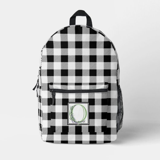 Eleganter Schwarz-weißer Gingham-Brief O Bedruckter Rucksack (Vorderseite)