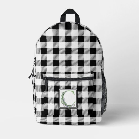 Eleganter Schwarz-weißer Gingham Buchstabe C botan Bedruckter Rucksack (Vorderseite)