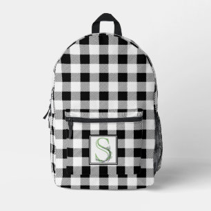 Eleganter Schwarz-weißer Gingham-Monogramm-Brief S Bedruckter Rucksack