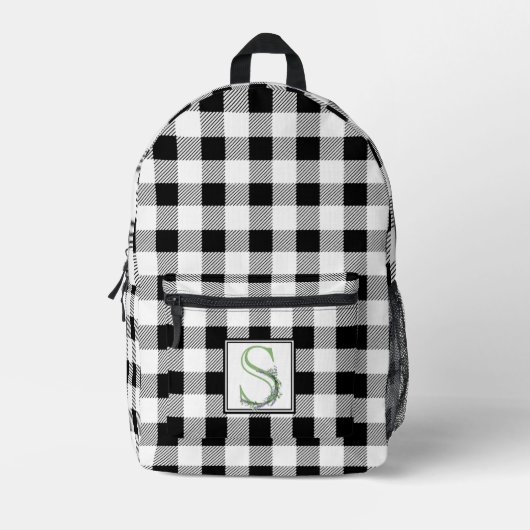 Eleganter Schwarz-weißer Gingham-Monogramm-Brief S Bedruckter Rucksack (Vorderseite)