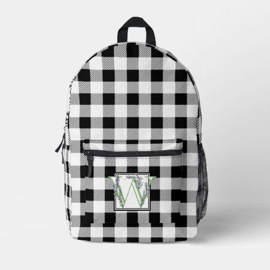 Eleganter Schwarz-weißer Gingham-Monogramm-Brief W Bedruckter Rucksack (Vorderseite)