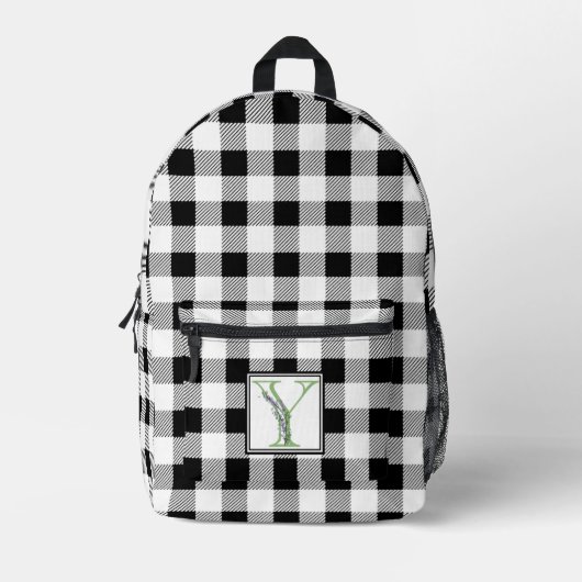 Eleganter Schwarz-weißer Gingham-Monogramm-Buchsta Bedruckter Rucksack (Vorderseite)