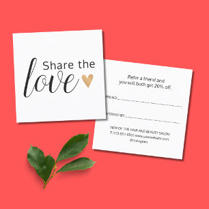 Eleganter Schwarz-weißer Goldherz-Schönheitssalo Empfehlungskarte