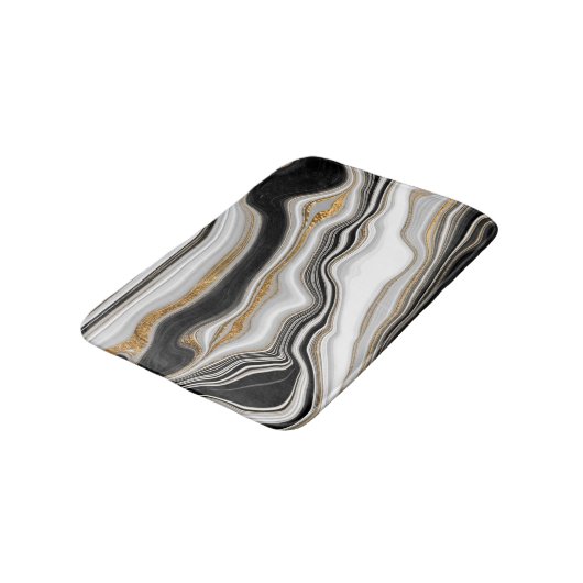 Eleganter Schwarz-weißer Goldmarmor Badematte (Schrägansicht)