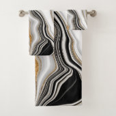 Eleganter Schwarz-weißer Goldmarmor Badhandtuch Set (Insitu)