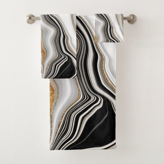 Eleganter Schwarz-weißer Goldmarmor Badhandtuch Set (Insitu)