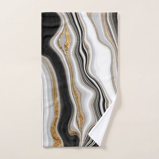 Eleganter Schwarz-weißer Goldmarmor Badhandtuch Set (Handtuch)