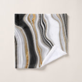 Eleganter Schwarz-weißer Goldmarmor Badhandtuch Set (Waschlappen)