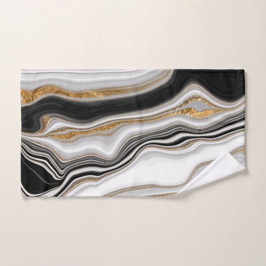 Eleganter Schwarz-weißer Goldmarmor Badhandtuch Set (Handtuch)