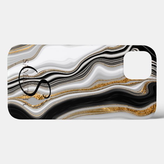 Eleganter Schwarz-weißer Goldmarmor Case-Mate iPhone Hülle (Rückseite (Horizontal))