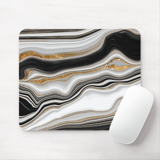 Eleganter Schwarz-weißer Goldmarmor Mousepad (Mit Mouse)