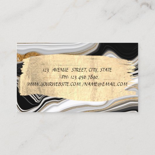 Eleganter Schwarz-weißer Goldmarmor Pinselstrich Visitenkarte (Rückseite)