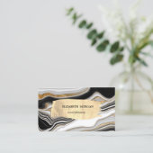 Eleganter Schwarz-weißer Goldmarmor Pinselstrich Visitenkarte (Stehend Vorderseite)
