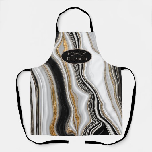 Eleganter Schwarz-weißer Goldmarmor Schürze (Vorderseite)