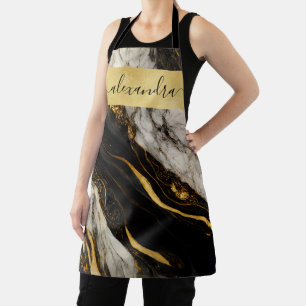 Eleganter Schwarz-weißer Goldmarmorstein Schürze
