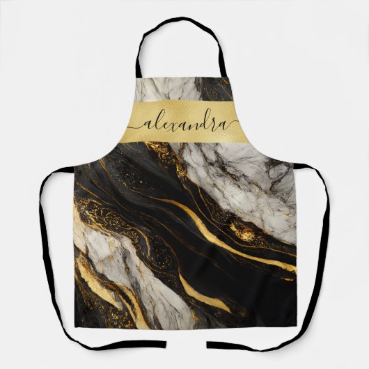 Eleganter Schwarz-weißer Goldmarmorstein Schürze (Vorderseite)