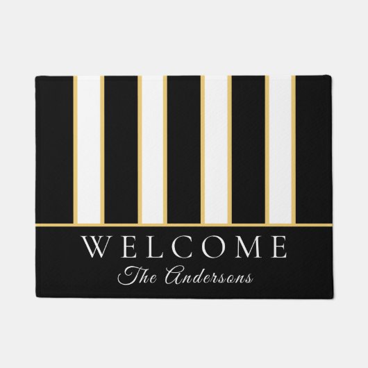 Eleganter Schwarz-weißer Goldrand - Willkommen Fußmatte (Vorderseite)