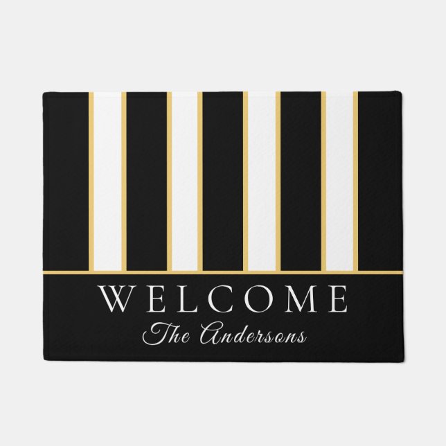 Eleganter Schwarz-weißer Goldrand - Willkommen Fußmatte (Vorderseite)