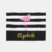 Eleganter Schwarz-weißer Goldrosa Flamingo-Script- Fleecedecke (Vorderseite (Horizontal))