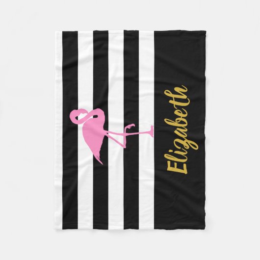 Eleganter Schwarz-weißer Goldrosa Flamingo-Script- Fleecedecke (Vorderseite)