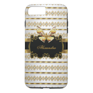 Eleganter Schwarz-weißer Jewel Stripe Butterfly iPhone 8 Plus/7 Plus Hülle