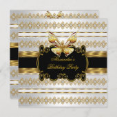 Eleganter Schwarz-weißer Jewel Stripe Butterfly Einladung (Vorne/Hinten)