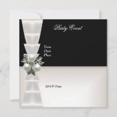 Eleganter Schwarz-weißer Karo Pearl Jewel Bow Einladung (Rückseite)