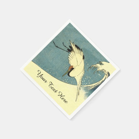 Eleganter Schwarz-weißer Kranich, der über die Oze Serviette (Ecke)