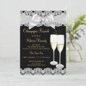 Eleganter Schwarz-weißer Lace Champagne Brunch Ein Einladung (Stehend Vorderseite)