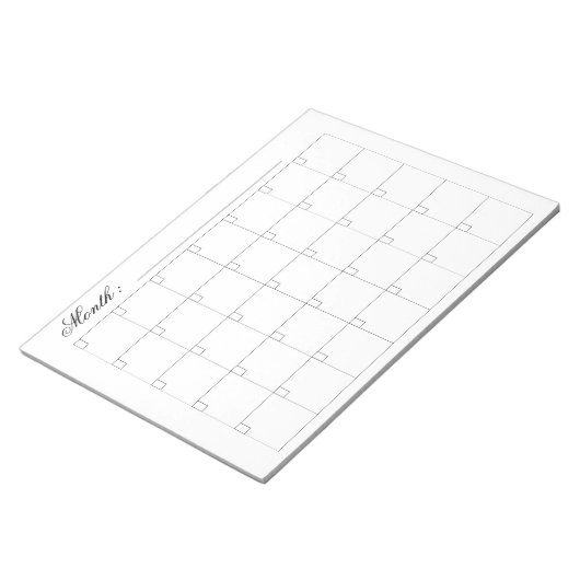 Eleganter Schwarz-weißer Monatskalender Notizblock (angewinkelt)